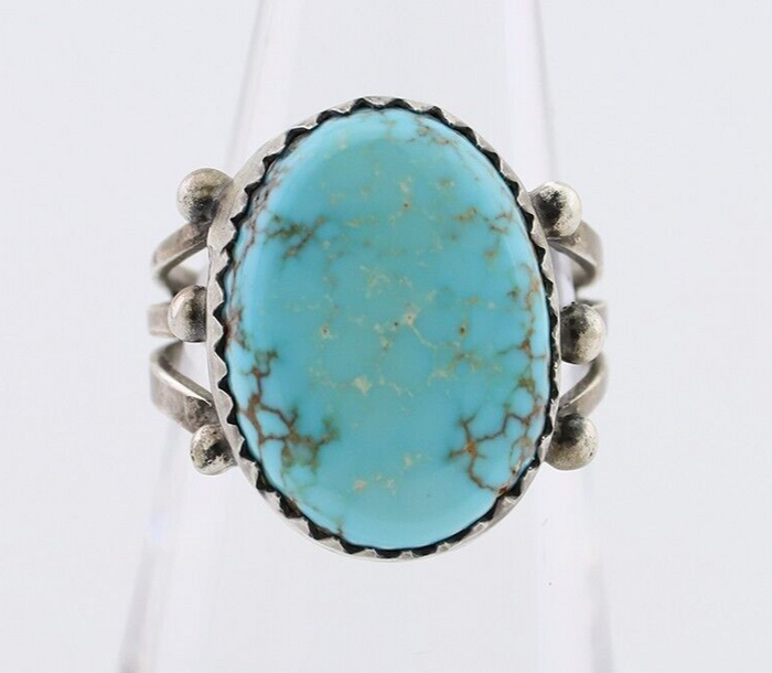 Navajo Ring 925 Silver Natural Kingman Turquoise Native American Artist C.80's