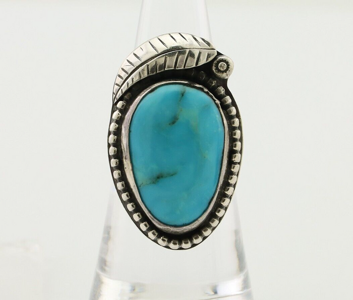 Navajo Ring 925 Silver Natural Kingman Turquoise Native American Artist C.80's