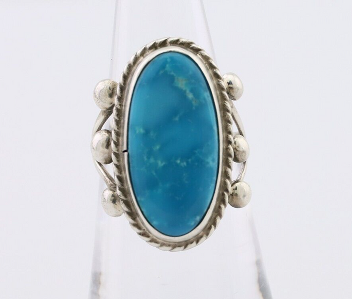 Navajo Ring 925 Silver Natural Kingman Turquoise Native American Artist C.80's