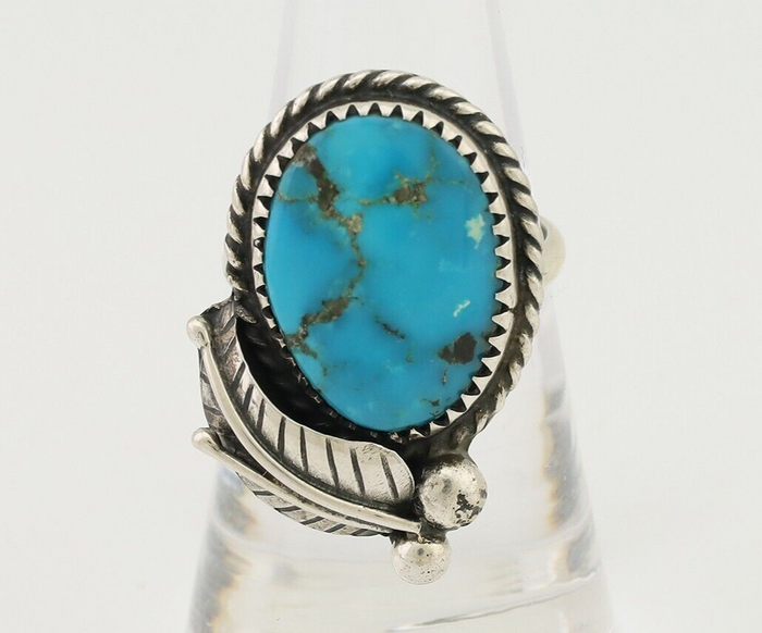 Navajo Ring 925 Silver Natural Kingman Turquoise Native American Artist C.80's