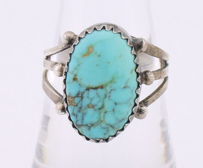 Navajo Ring 925 Silver Natural Kingman Turquoise Native American Artist C.80's