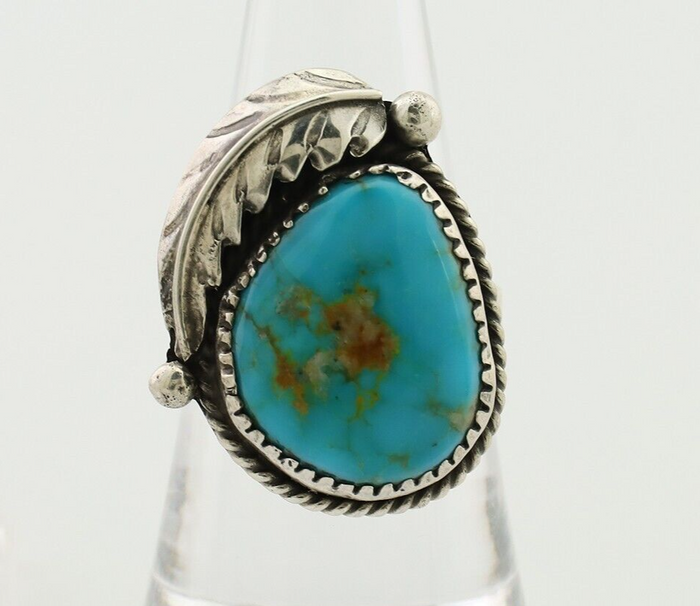 Navajo Ring 925 Silver Natural Kingman Turquoise Native American Artist C.80's