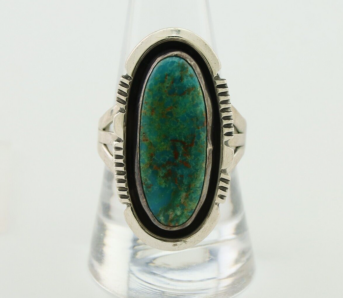 Navajo Ring 925 Silver Natural Kingman Turquoise Native American Artist C.80's