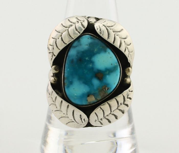 Navajo Ring 925 Silver Natural Kingman Turquoise Native American Artist C.80's