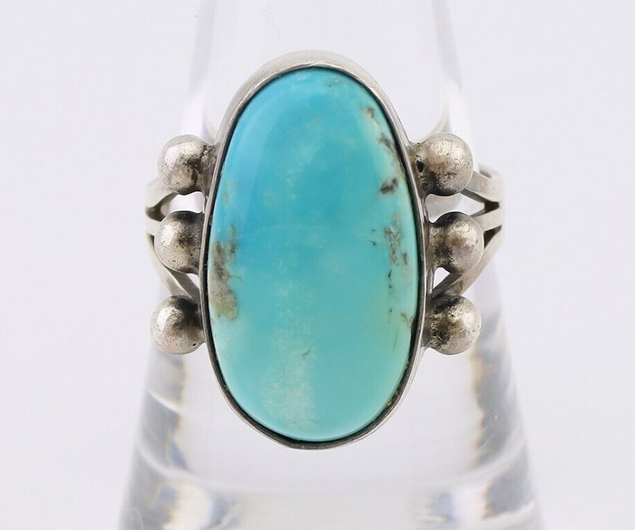 Navajo Ring 925 Silver Natural Kingman Turquoise Native American Artist C.80's