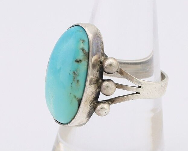 Navajo Ring 925 Silver Natural Kingman Turquoise Native American Artist C.80's