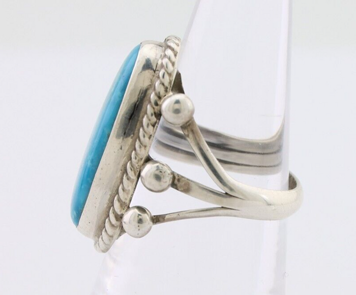 Navajo Ring 925 Silver Natural Kingman Turquoise Native American Artist C.80's
