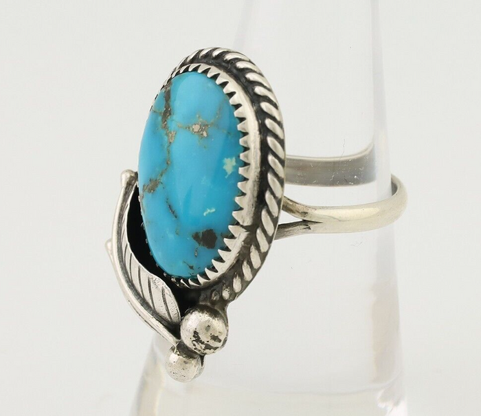 Navajo Ring 925 Silver Natural Kingman Turquoise Native American Artist C.80's