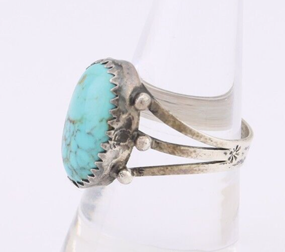 Navajo Ring 925 Silver Natural Kingman Turquoise Native American Artist C.80's
