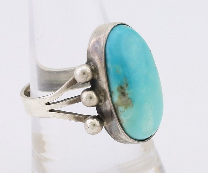 Navajo Ring 925 Silver Natural Kingman Turquoise Native American Artist C.80's