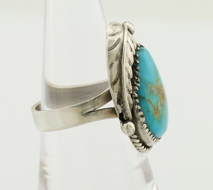 Navajo Ring 925 Silver Natural Kingman Turquoise Native American Artist C.80's