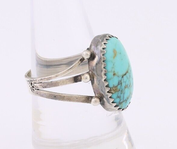 Navajo Ring 925 Silver Natural Kingman Turquoise Native American Artist C.80's