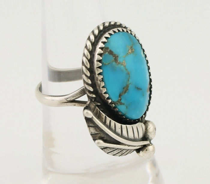 Navajo Ring 925 Silver Natural Kingman Turquoise Native American Artist C.80's