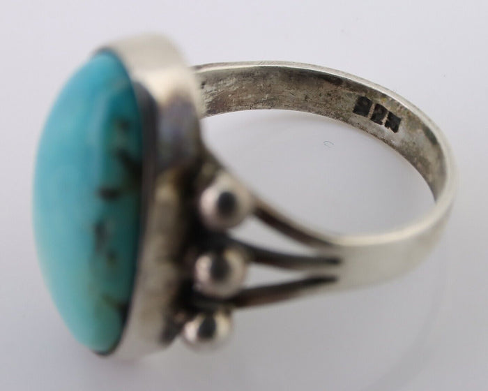 Navajo Ring 925 Silver Natural Kingman Turquoise Native American Artist C.80's