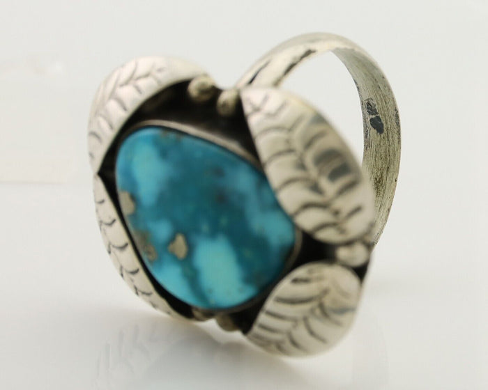 Navajo Ring 925 Silver Natural Kingman Turquoise Native American Artist C.80's