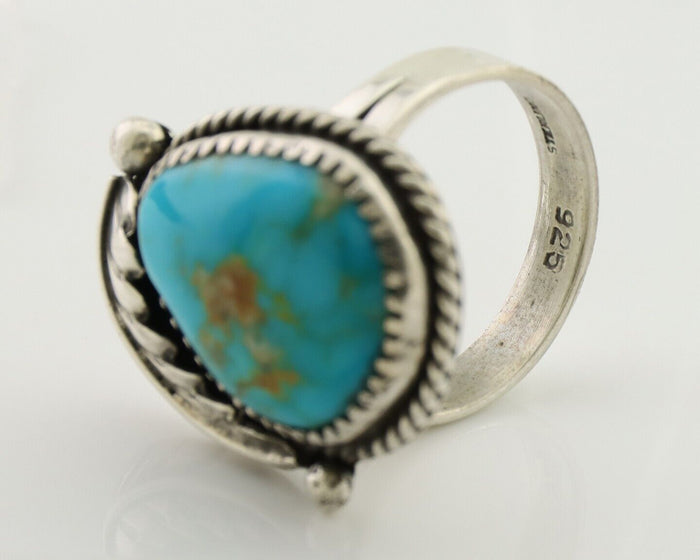 Navajo Ring 925 Silver Natural Kingman Turquoise Native American Artist C.80's