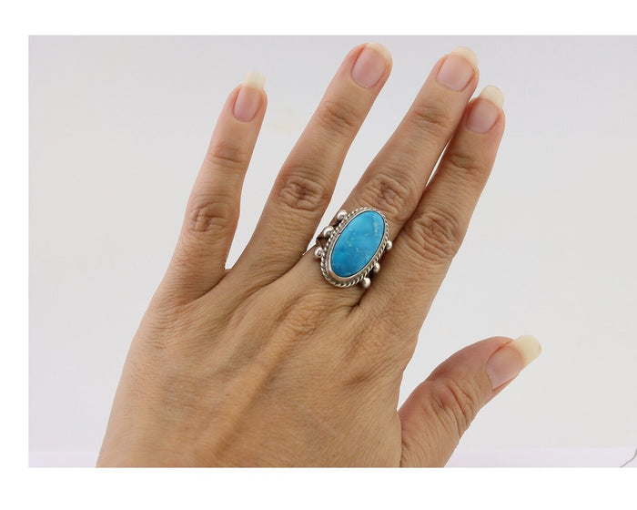 Navajo Ring 925 Silver Natural Kingman Turquoise Native American Artist C.80's