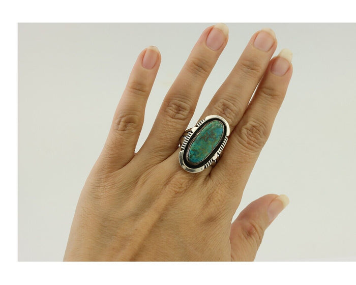 Navajo Ring 925 Silver Natural Kingman Turquoise Native American Artist C.80's