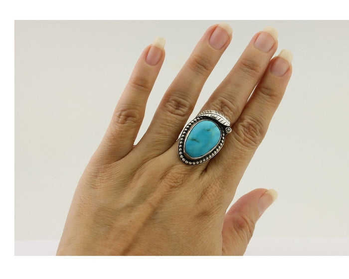 Navajo Ring 925 Silver Natural Kingman Turquoise Native American Artist C.80's