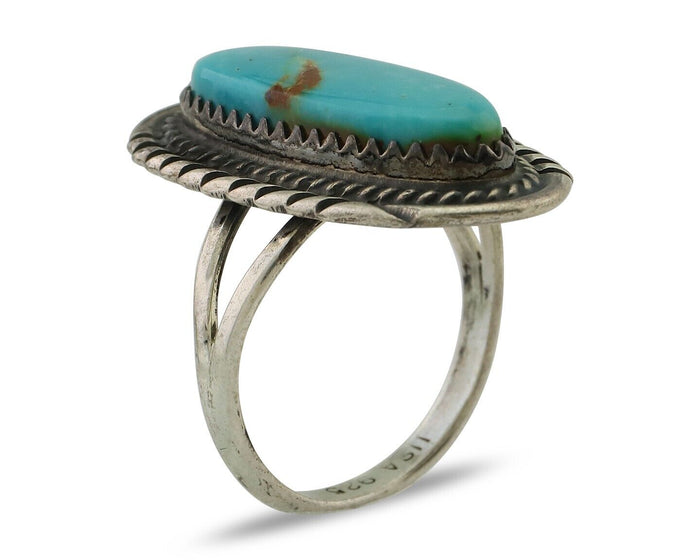 Navajo Ring 925 Silver Natural Kingman Turquoise Signed USA C.80's