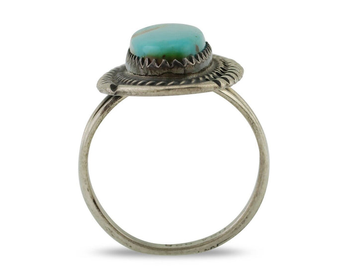 Navajo Ring 925 Silver Natural Kingman Turquoise Signed USA C.80's