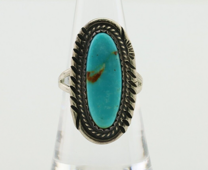 Navajo Ring 925 Silver Natural Kingman Turquoise Signed USA C.80's