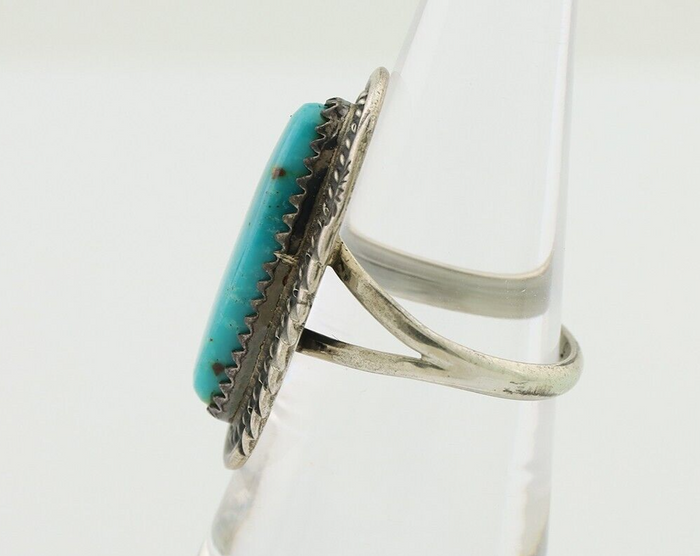 Navajo Ring 925 Silver Natural Kingman Turquoise Signed USA C.80's