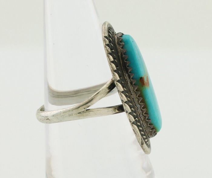 Navajo Ring 925 Silver Natural Kingman Turquoise Signed USA C.80's