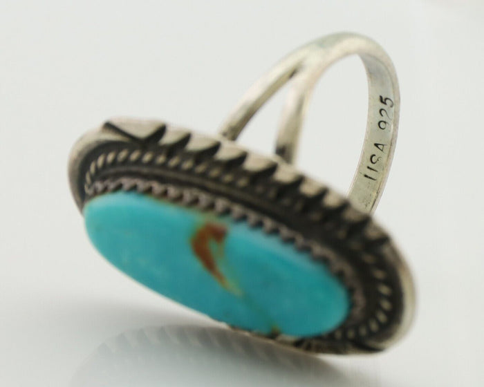 Navajo Ring 925 Silver Natural Kingman Turquoise Signed USA C.80's