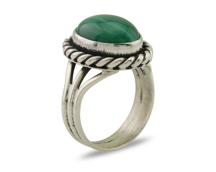 Navajo Ring 925 Silver Natural Malachite Native American Artist C.80's