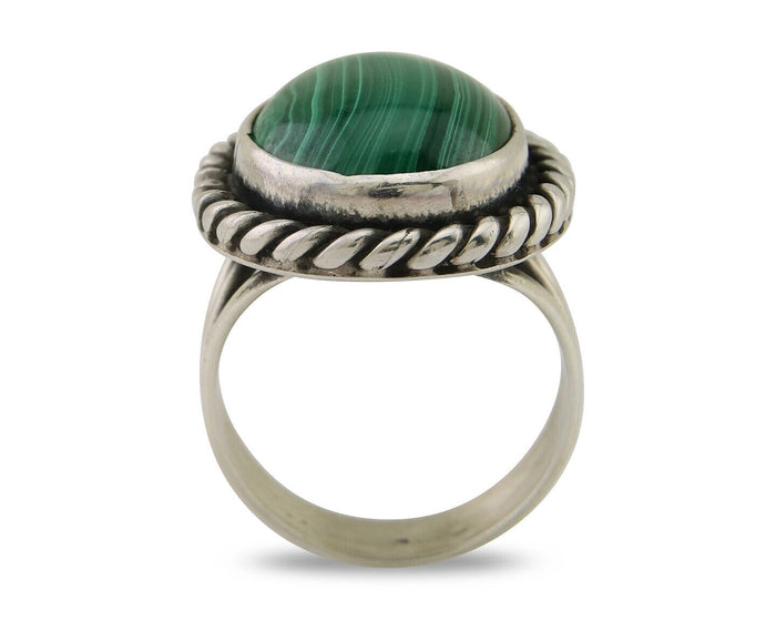 Navajo Ring 925 Silver Natural Malachite Native American Artist C.80's