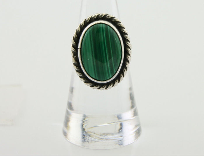 Navajo Ring 925 Silver Natural Malachite Native American Artist C.80's