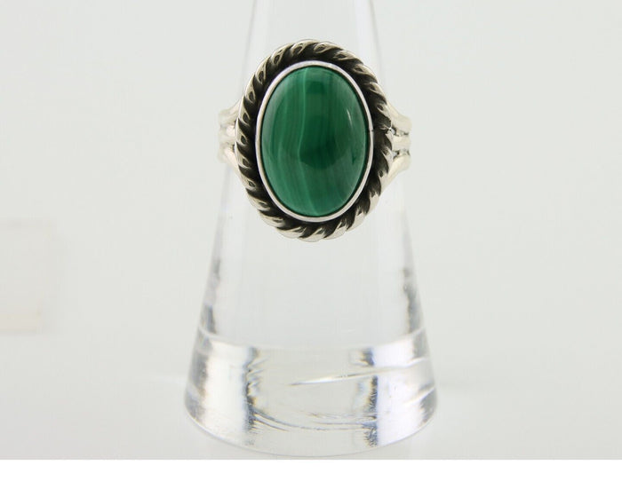 Navajo Ring 925 Silver Natural Malachite Native American Artist C.80's