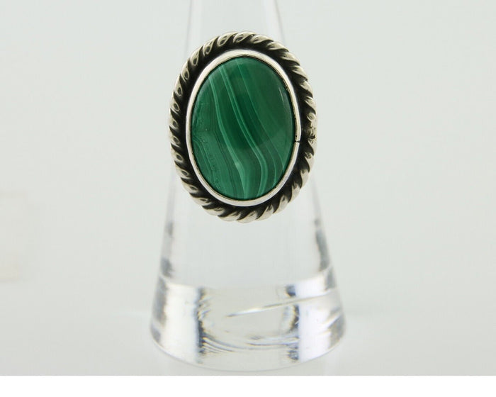 Navajo Ring 925 Silver Natural Malachite Native American Artist C.80's