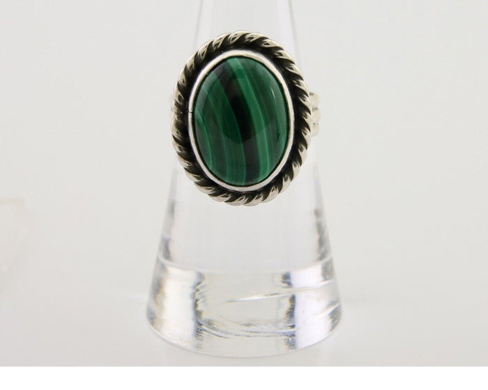 Navajo Ring 925 Silver Natural Malachite Native American Artist C.80's