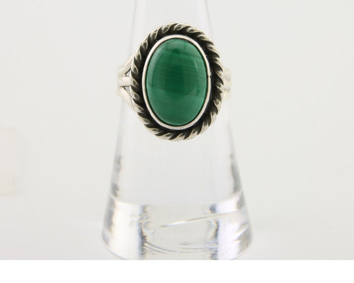 Navajo Ring 925 Silver Natural Malachite Native American Artist C.80's