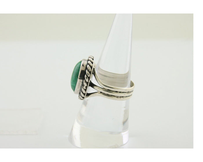 Navajo Ring 925 Silver Natural Malachite Native American Artist C.80's