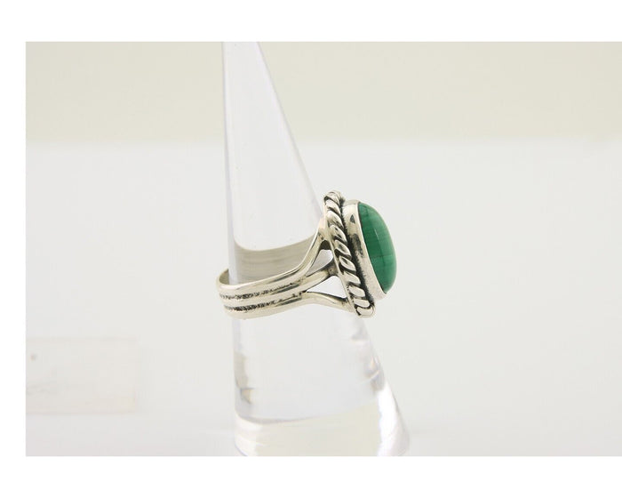 Navajo Ring 925 Silver Natural Malachite Native American Artist C.80's
