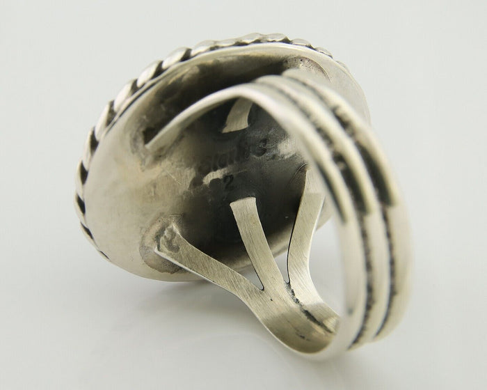 Navajo Ring 925 Silver Natural Malachite Native American Artist C.80's