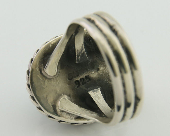 Navajo Ring 925 Silver Natural Malachite Native American Artist C.80's