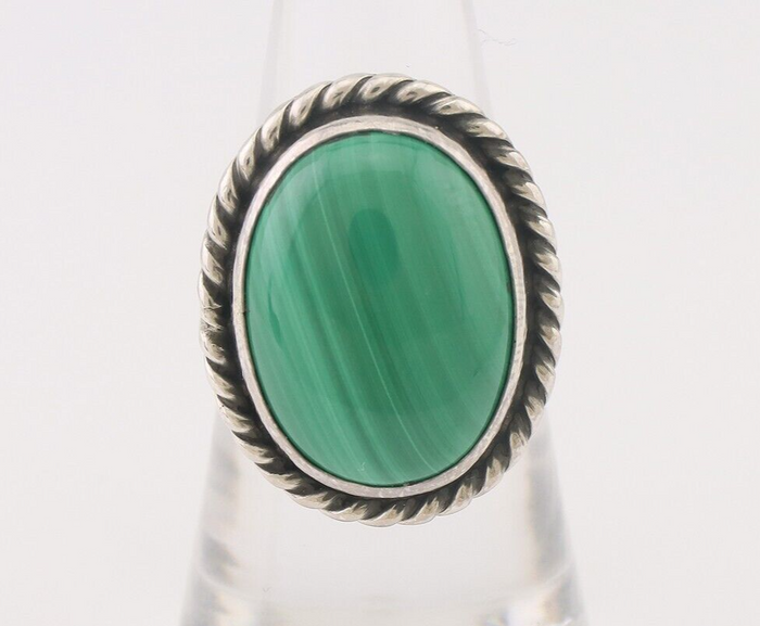 Navajo Ring 925 Silver Natural Malachite Native American Artist Size 7.25 C.80's