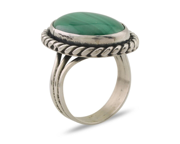 Navajo Ring 925 Silver Natural Malachite Native American Artist Size 8.0 C.80's