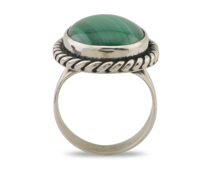 Navajo Ring 925 Silver Natural Malachite Native American Artist Size 8.0 C.80's