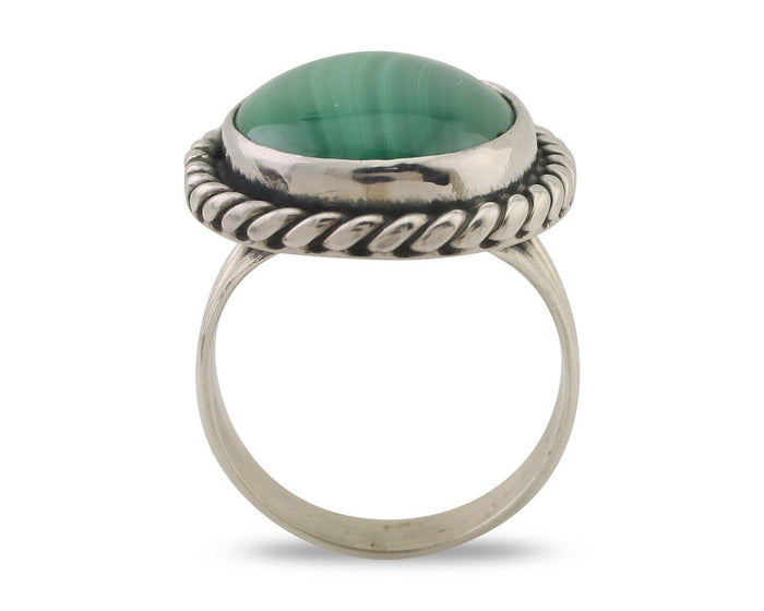 Navajo Ring 925 Silver Natural Malachite Native American Artist Size 8.0 C.80's