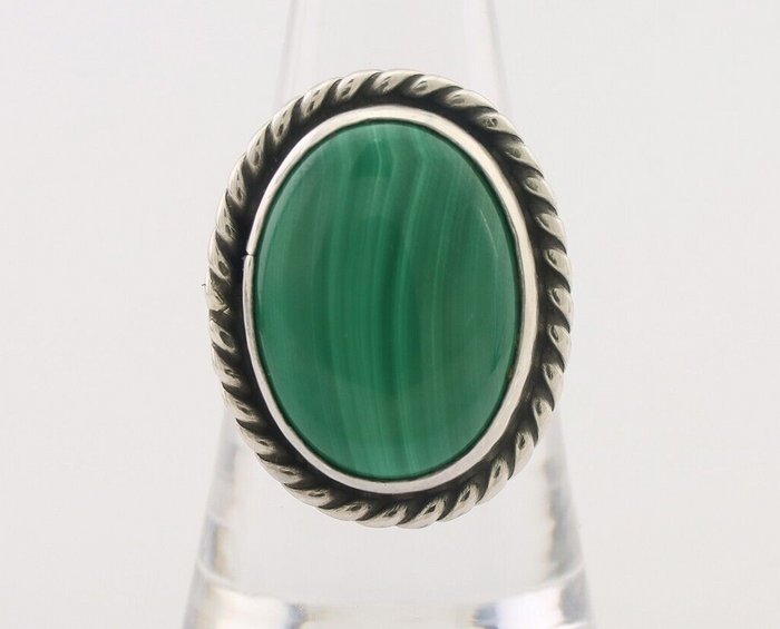 Navajo Ring 925 Silver Natural Malachite Native American Artist Size 8.0 C.80's