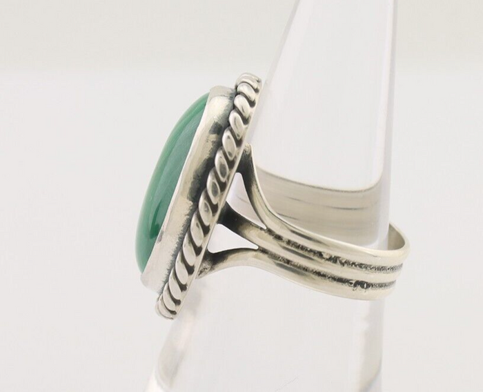 Navajo Ring 925 Silver Natural Malachite Native American Artist Size 8.0 C.80's