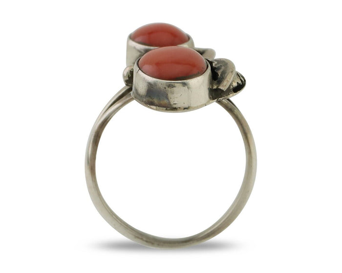 Navajo Ring 925 Silver Natural Mediterranean Coral Artist Signed A C.80's