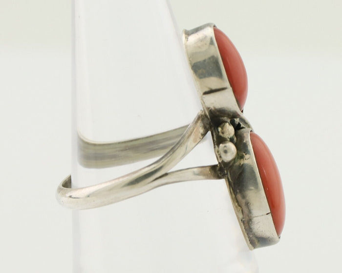 Navajo Ring 925 Silver Natural Mediterranean Coral Artist Signed A C.80's
