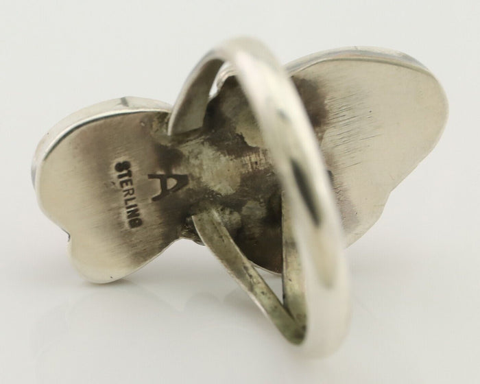 Navajo Ring 925 Silver Natural Mediterranean Coral Artist Signed A C.80's