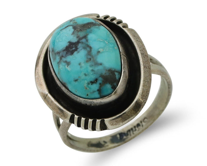 Navajo Ring 925 Silver Natural Mined Blue Turquoise Native American Artist C80s